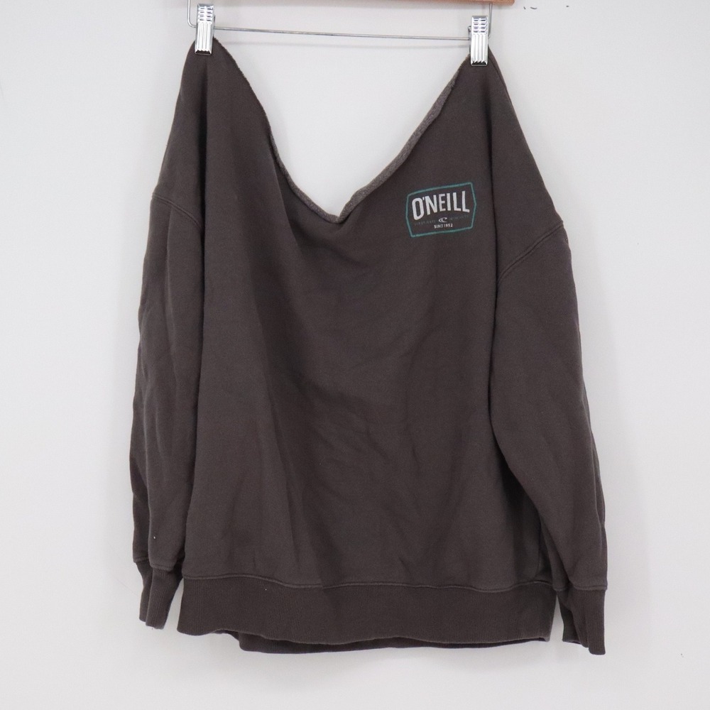 O'Neill Sweatshirt Womens L Pullover Brown Wide Scoop Neck Surf Graphic Exc